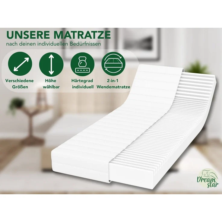 DREAMSTAR Easy Flex 7-Zonen Matratze 90x200 cm | H2&H3 | Ergonomische Kaltschaummatratze | Hypoallergen & Antibakteriell | Bezug abnehmbar & waschbar | Oeko-TEX® | (16cm, 90x200 cm) – Bild 1