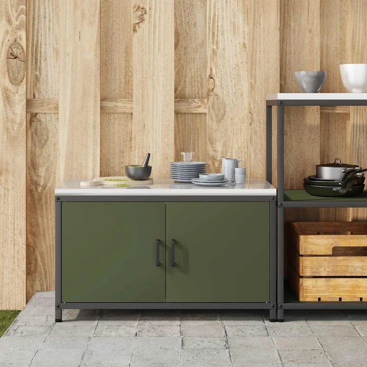 vidaXL Küchenaufbewahrung mit Regal Olive Grün 60 x 50 x 92 cm Stahl 874999 – Bild 3