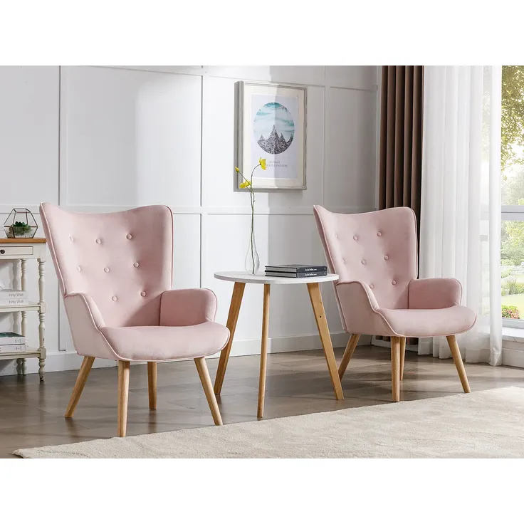 Vente-unique - VATELY Sessel SamtStoff Puderrosa - B 78 cm x H 95,5 cm x L 69 cm – Bild 2