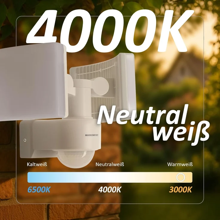 Maxkomfort LED Flutlichtstrahler SUN3200, LED fest integriert, 4000K, Neutralweiß, Außenstrahler – Bild 4