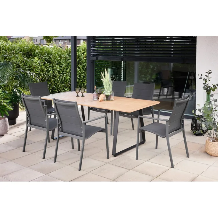 Primaster Garten-Essgruppe Rovigo + Fano 6 Personen Aluminium hellbraun/anthrazit