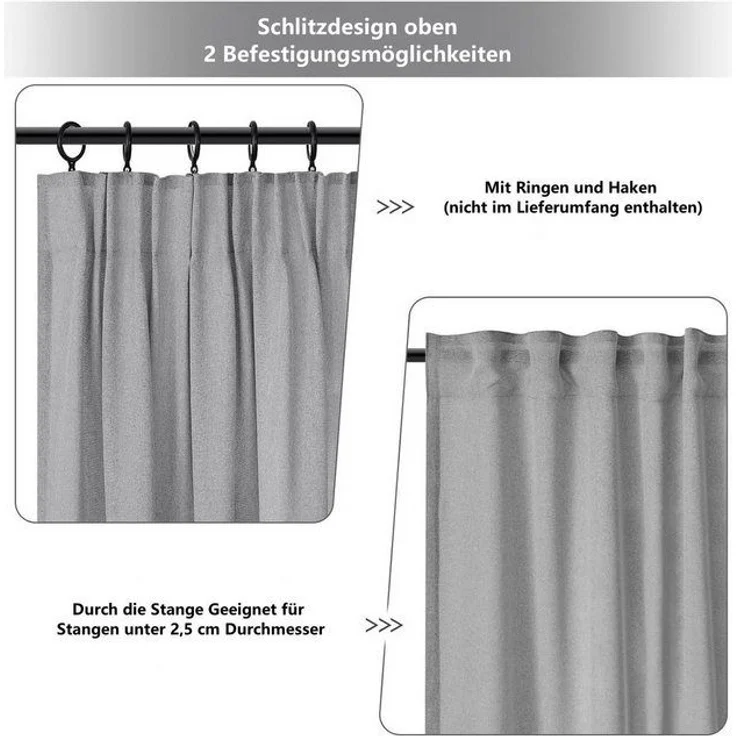 Woltu Gardine (2 St), Kräuselband, halbtransparent, Vorhänge Leinenoptik – Bild 4