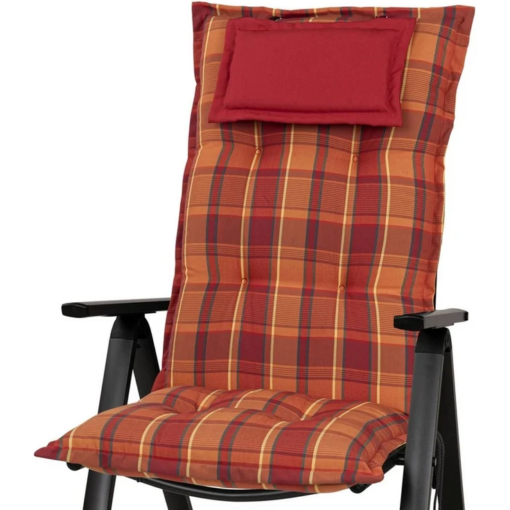 KETTtex Hochlehnerauflage Hochlehner Rom 2136 orange-rot kariert 123 x 50 x 9 cm KETTtex, (1 St) – Bild 1