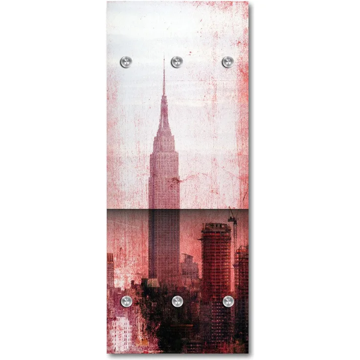 Queence Garderobe - "Empire State" Druck auf hochwertigem Arcylglas inkl. Edelstahlhaken und Aufhängung, Format: 50x120cm