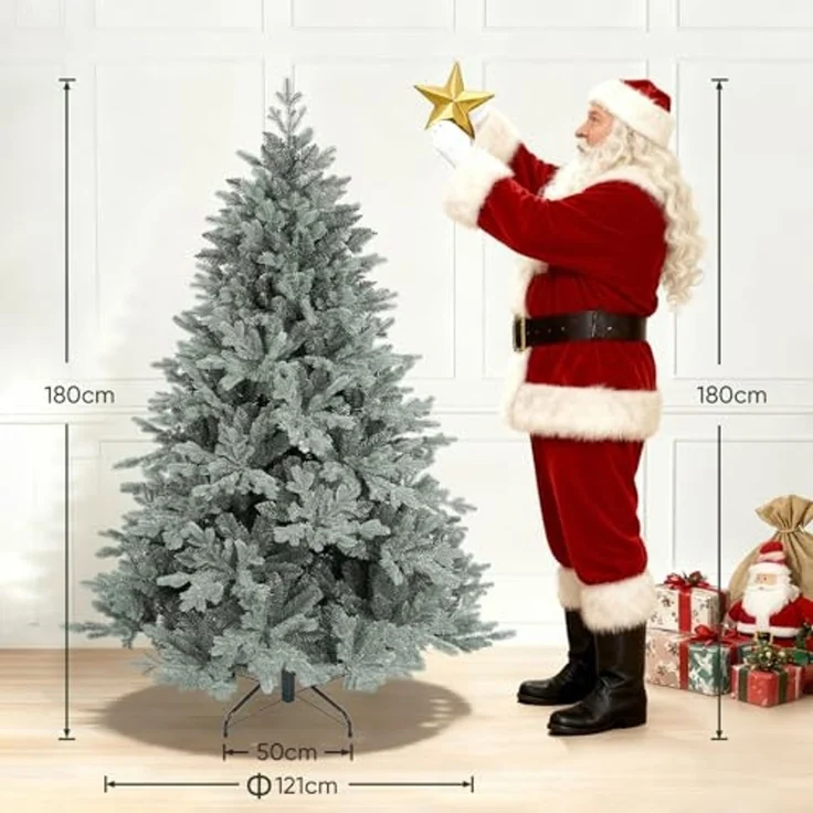SALCAR 180 cm Künstlicher Weihnachtsbaum aus PE und unsichtbaren PVC-Spitzen, natürliche Blaugrau Tanne, Christbaum mit Schnellaufbau-Klappsystem und Metallständer – Bild 2