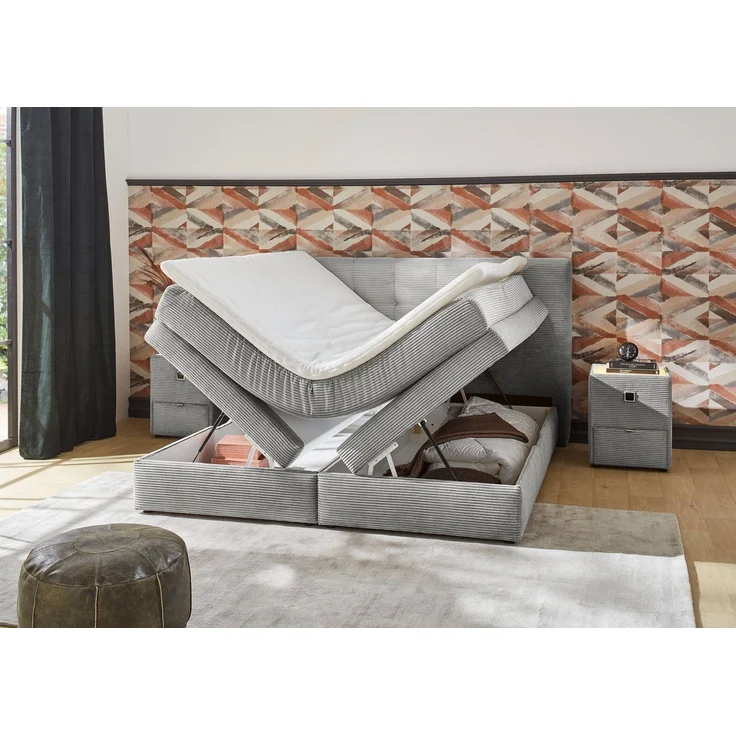 Jockenhöfer Gruppe Boxspringbett AMY mit Bettkasten, inkl. Bonnell- oder Taschenfederkernmatratze H3-H4, mit 6 cm Kaltschaum-Topper, Cord-Bezug, 180x200 und 200x200 cm – Bild 4