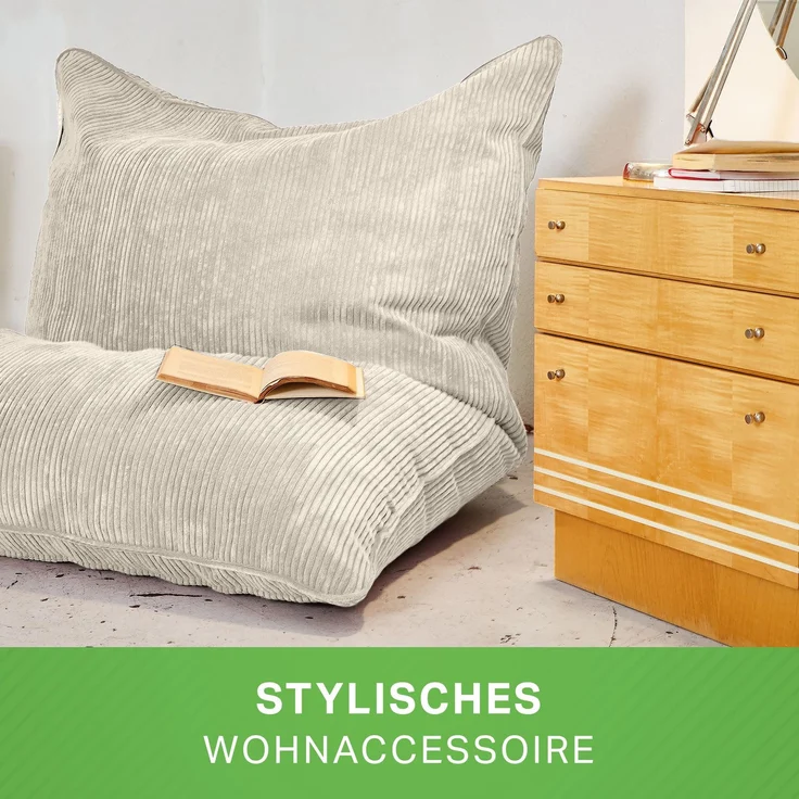 Green Bean® XXL Sitzsack aus Cordstoff 370 Liter mit EPS-Perlen Füllung - Kuschelig Weich Robust & Waschbar - Sitzkissen Beige – Bild 8