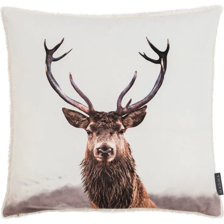 MAGMA Kissenhülle Into to Wild - ca. 45 x45 cm weich kuschelig flauschig samtig Motiv Hirschkopf