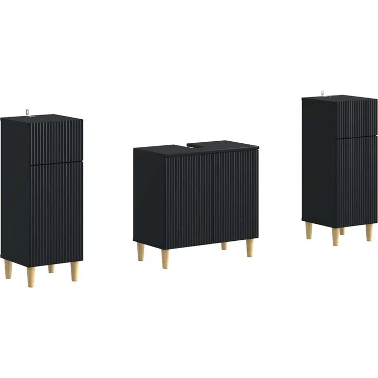vidaXL 3-teiliges Badezimmer-Schranksystem ARNHEM 3 stk. Schwarz 3418009 – Bild 2