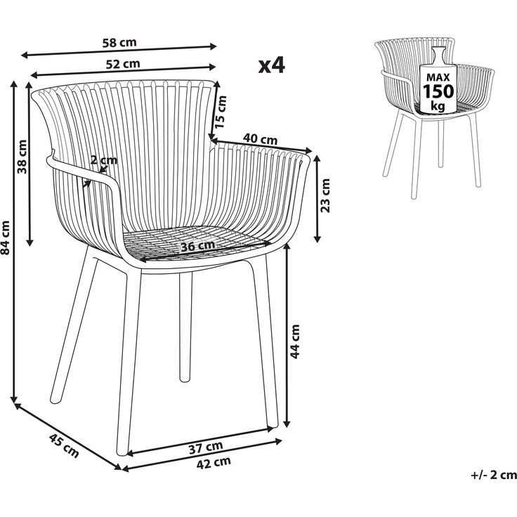 Gartenstuhl 4er Set PESARO Gelb – Bild 2