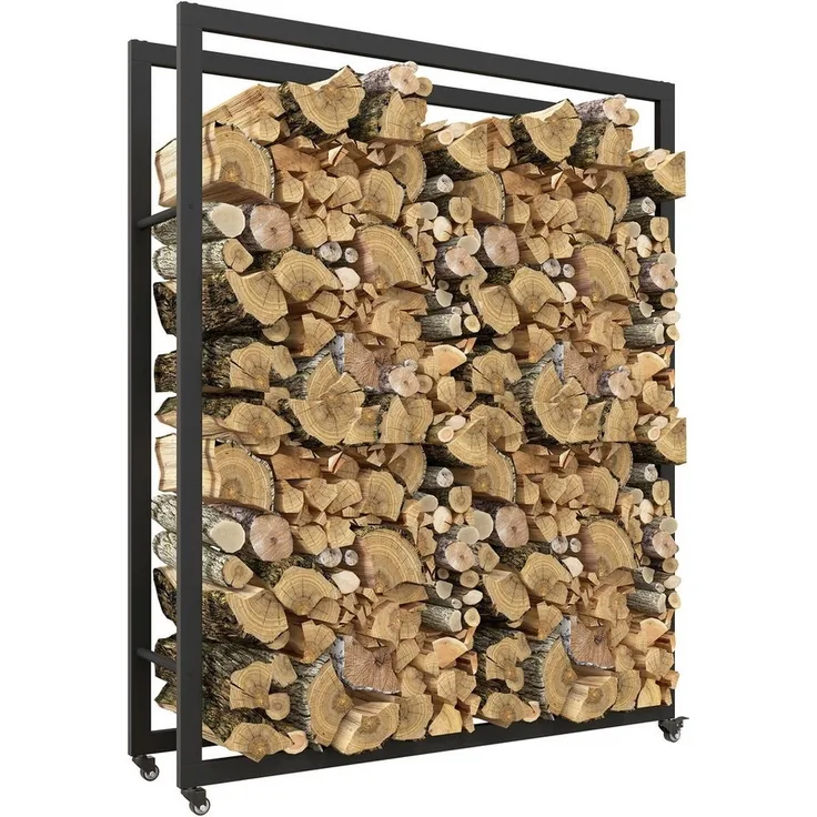 Outsunny Kaminholzregal Brennholzregal mit Rollen, BxTxH:120x32x151 cm, (Feuerholzregal, 1-St, Brennholzlager), für Indoor, Outdoor, Metall, Schwarz