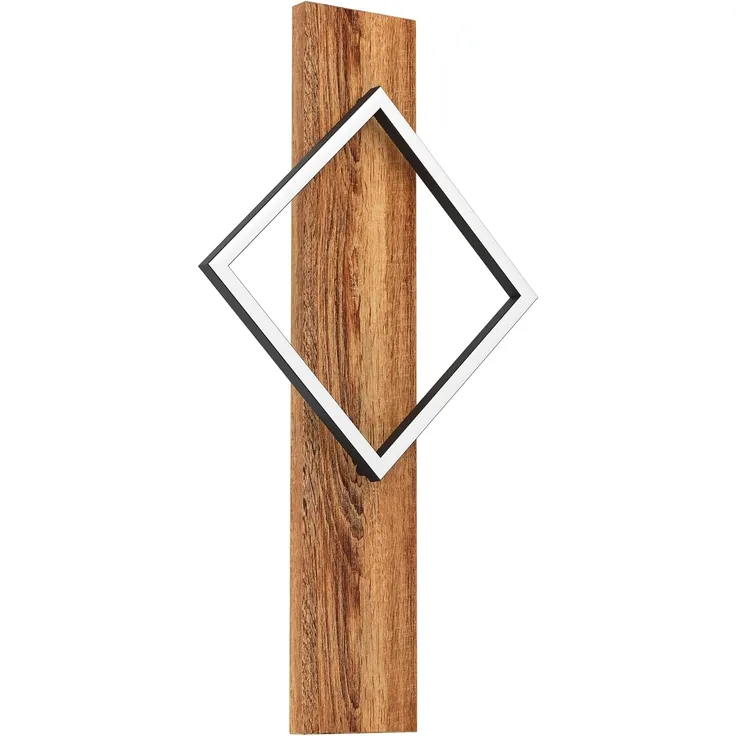 EGLO LED Wandlampe innen Boyal, Wandleuchte mit Holzbalken, Flurlampe Wand aus einem rustikalem Holz und schwarzem Metall, Wandstrahler FSC zertifiziert, warmweiß, 56 cm