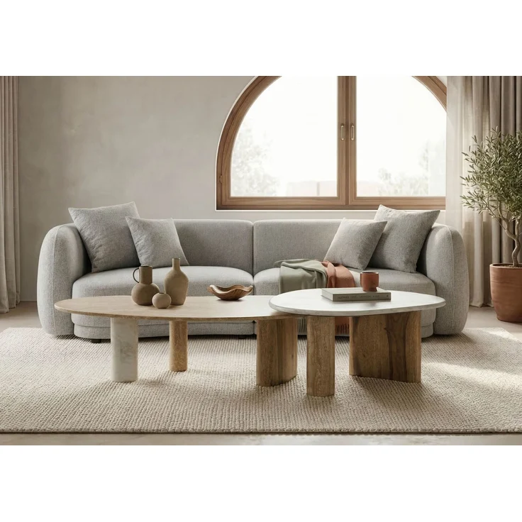 Couchtisch Sheesham 2er-Set natur sandgestrahlt lackiert / Marmor weiß ORGANIC COLLECTION #33 – Bild 9