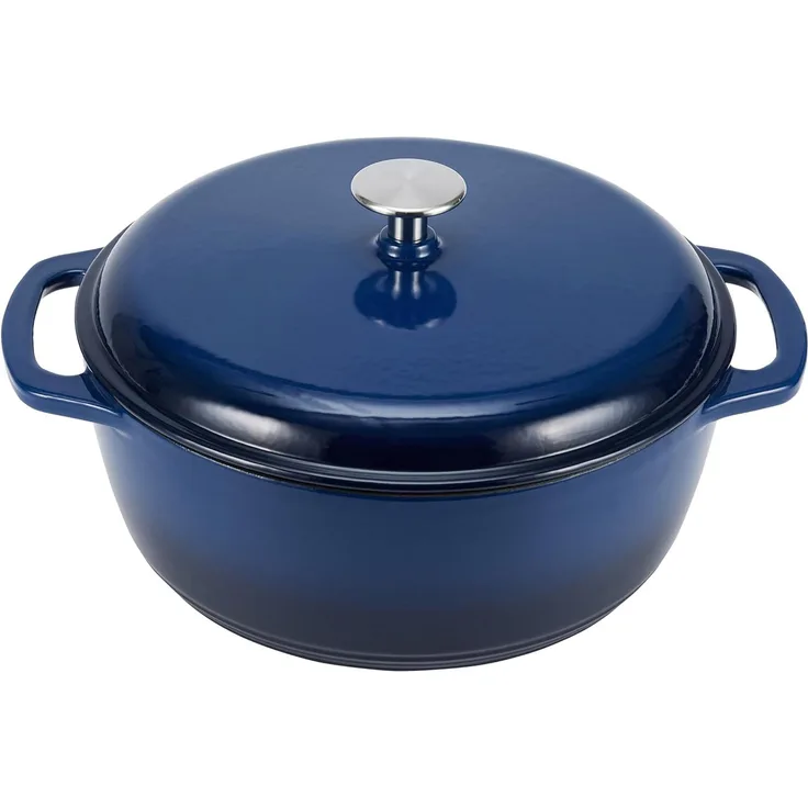 Amazon Basics Rund Schmortopf aus emailliertem Gusseisen, 5. 67 l, Marineblau
