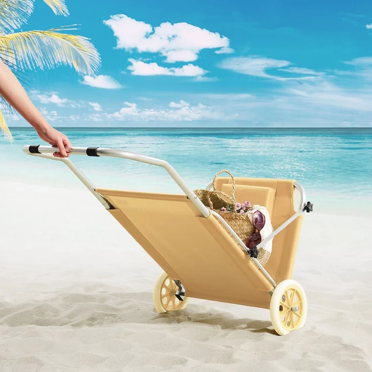 CASARIA® 2x Sonnenliege Klappbar mit Rädern & Sonnendach Beige – Bild 3