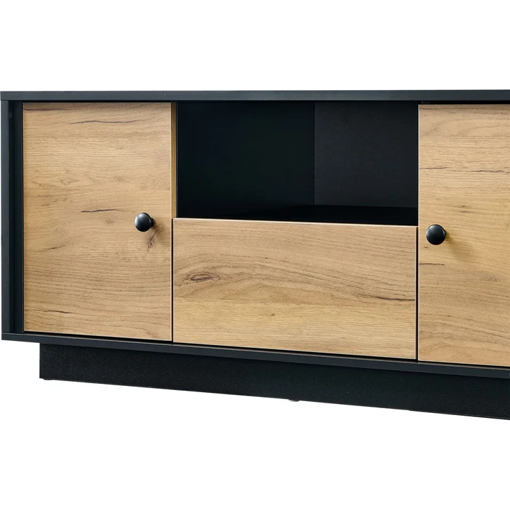 Couchtisch 100 x 50 x 45 cm, mit Schubladen, mit Ablagefächern, aus Spanplatte, Mattschwarz / Naturfarben – Bild 17
