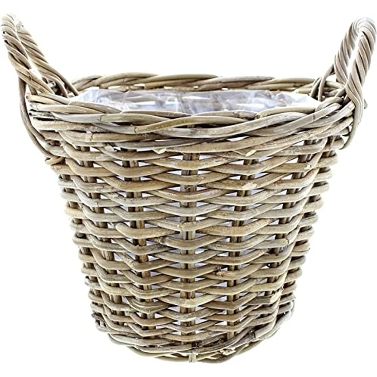 Pflanzkorb "Rattan" groß, Ø 40x30 cm Blumentopf, Pflanztopf, Pflanzkübel für Draußen, Blumenkübel – Bild 2