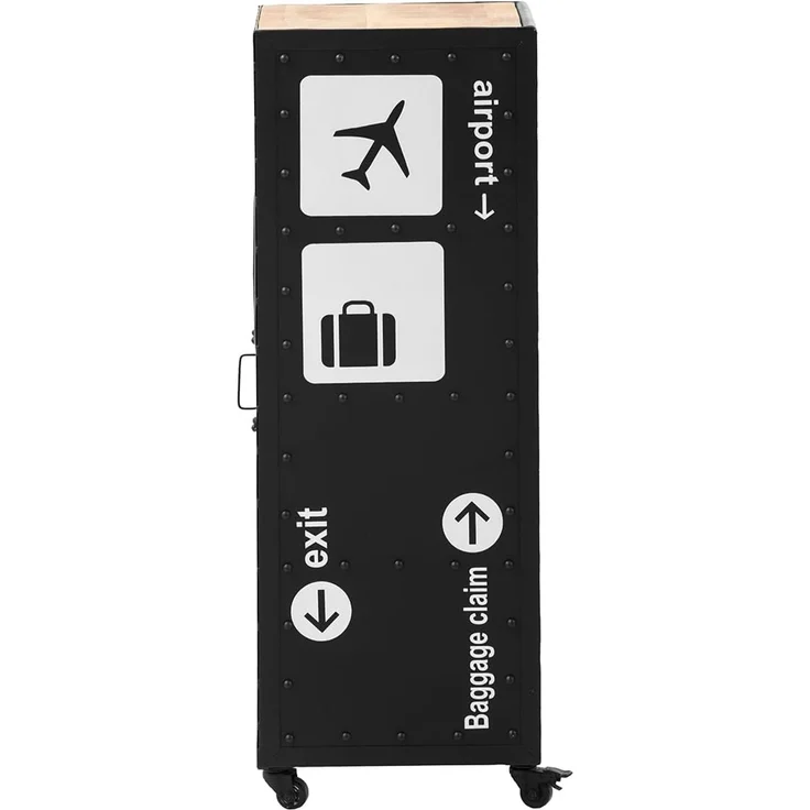 Airplane Trolley – Cooles Barregal aus Metall Schwarz mit Mangoholz Ablage 43x100 cm auf Rollen für dich | Woodkings – Bild 6