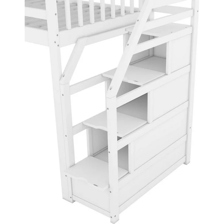 EXTSUD Hochbett 90x200 cm – Kinderbett mit Rutsche, Ablageleiter, weiß – Bild 4