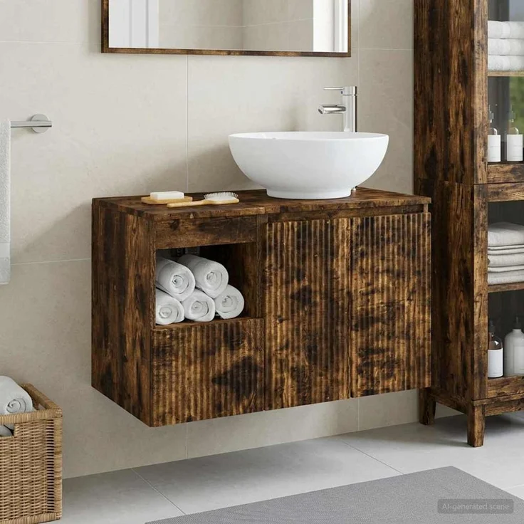 vidaXL Badezimmerschrank-Set 2 stk. Geräucherte Eiche 3404089 – Bild 1