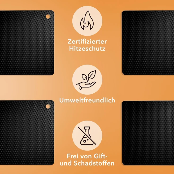 AVANA Topfuntersetzer Silikon Untersetzer Multifunktional Pfannenuntersetzer Topflappen, Zubehör für Töpfe, Pfannen, Auflaufformen, 4er Set, Hitzebeständig, Wabenmuster, Schwarz – Bild 7