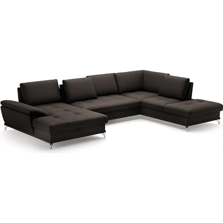 Cavadore Wohnlandschaft Castiel mit Federkern / Sofalandschaft mit XL-Longchair, Sitztiefenverstellung, satinierten Metallfüßen / 363 x 89 x 223 / Echtleder, Dunkelbraun – Bild 5
