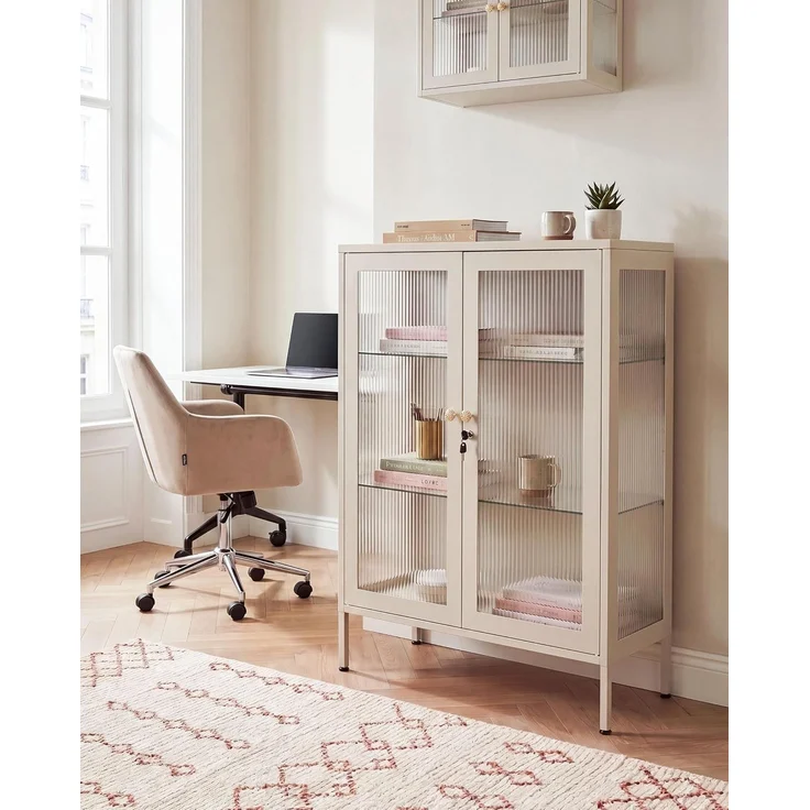 Vitrine mit Glastüren HARLYN 90 cm Metall Beige – Bild 2