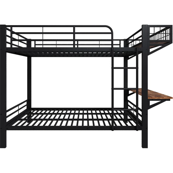 Etagenbett, 140x200 cm, Schreibtisch, Offenem Staufach, Geländer, Leiter, Ohne Matratze, Metall, Schwarz – Bild 9