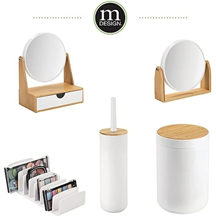 mDesign Mülleimer Abfalleimer Papierkorb Deckel Rund 5L Bambus-Kunststoff Weiß – Bild 5