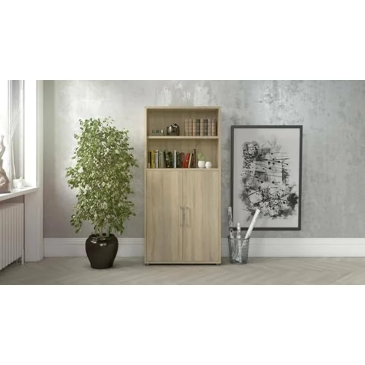 Dmora - Kommode Louna, Wohnzimmerbuffet, Wohnzimmer-Sideboard, Moderne Küchen-Speisekammer, 89x40 h186 cm, Eiche – Bild 5