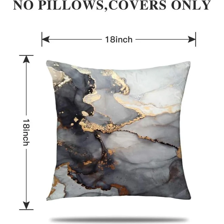 Velvet Kissenbezüge 45×45 cm 4er-Set Marmor Schwarz & Gold, Luxus Fluid Art, Couch – Bild 3
