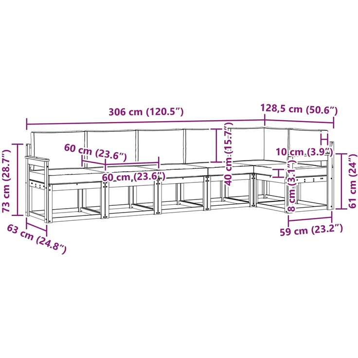 vidaXL Outdoor-Sofagarnitur mit Kissen 6 pcs Natur und Anthrazit 3366455 – Bild 10