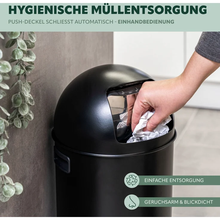 eluno Mülleimer Pushmülleimer 35 Liter aus Stahlblech, abnehmbarer Deckel – Bild 3