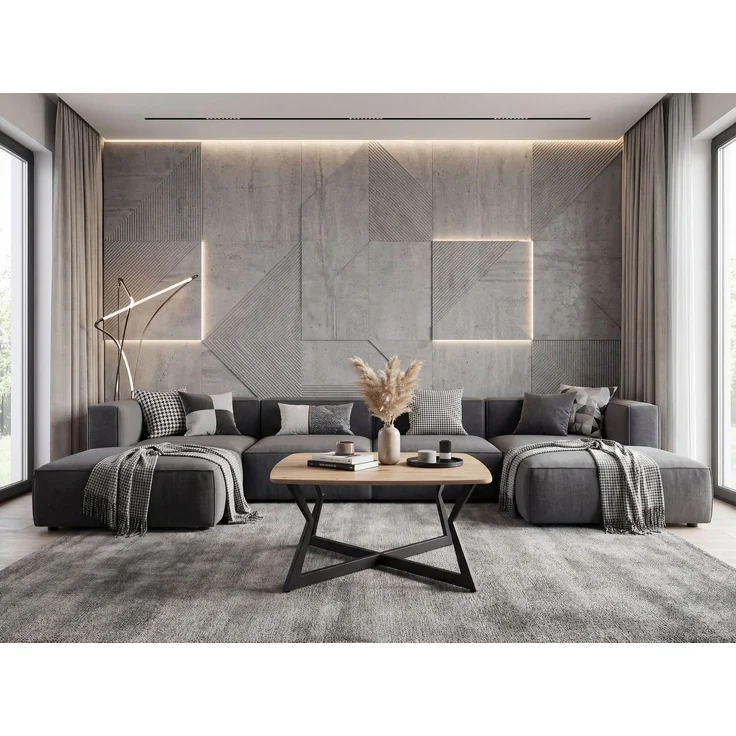 FINEBUY Couchtisch FB116724 Sofatisch 75cm MDF Loungetisch Beistelltisch Quadratisch (Moderner Wohnzimmertisch mit schwarzem Gestell), Warme Holzoptik kombiniert mit kühlem Metall – Bild 2