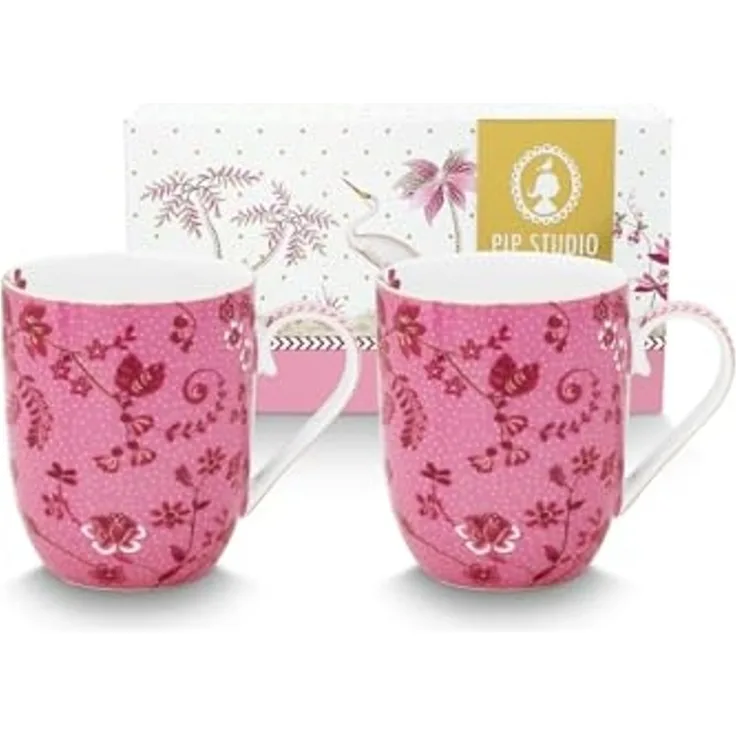 PiP Studio Becher Jolie Flowers Pink Becher Small 145ml Set2, Porzellan