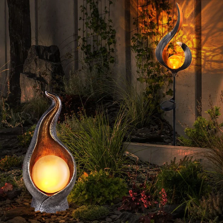 2er Set LED Solarlampen, Steh- und Steckleuchten Flammenform – Bild 2