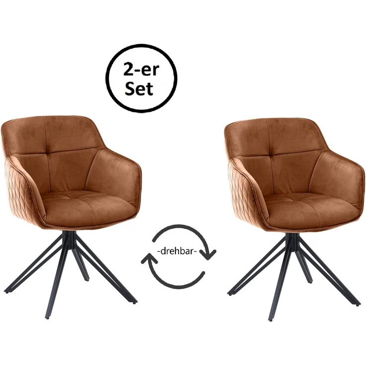 Armlehnstuhl >Emma/Edith< (2er Set) in rost, Samtbezug - 59x82x62cm (BxHxT) – Bild 5