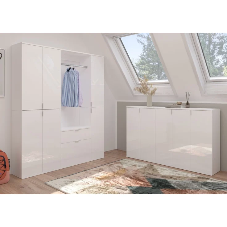 Garderobenschrank SystemX in weiß Hochglanz 152 x 193 cm – Bild 2