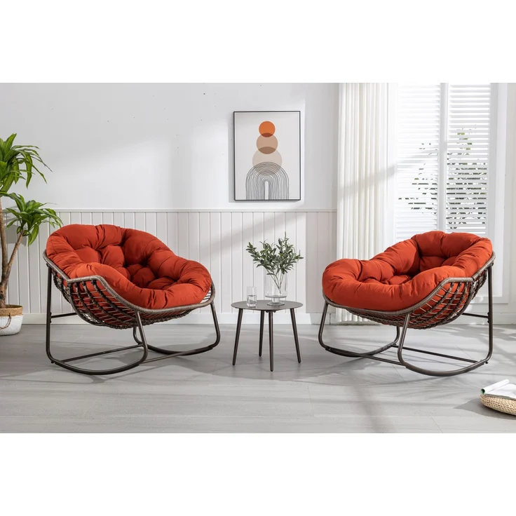 Outdoor-Schaukelstuhl 78 x 106 x 90 cm aus Polyrattan mit Stahlgestell und Polster, Orange – Bild 2