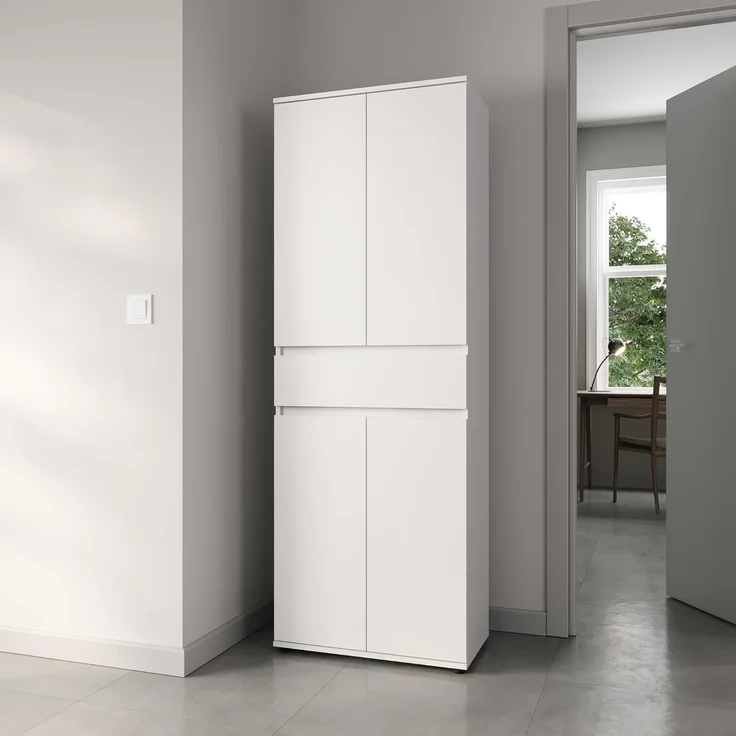 Home Collective Mehrzweckschrank Schrank 60 cm breit mit 4 Türen & Schublade mit 3 Einlegeböden 64x34x180 cm (BxTxH) Weiß – Bild 2