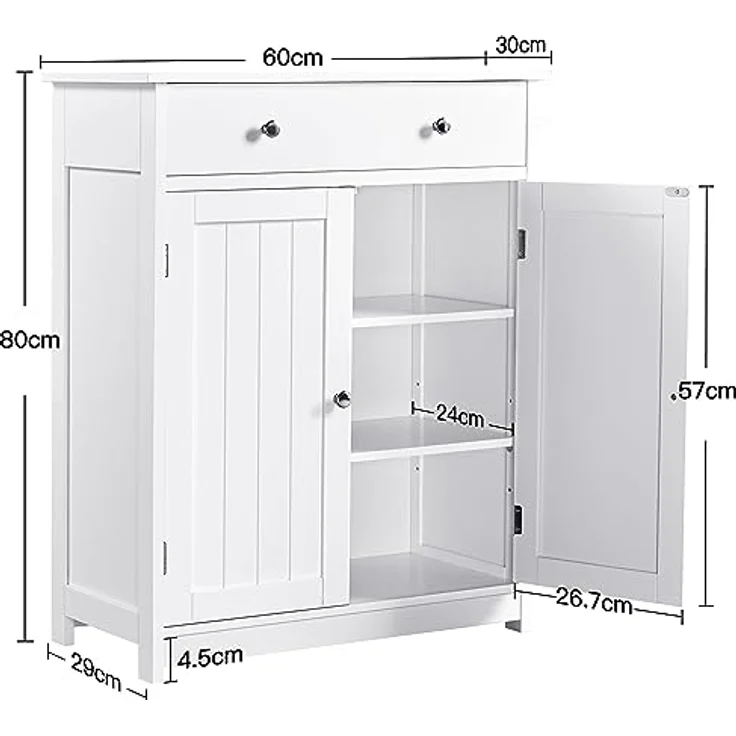 Yaheetech Badschrank Küchenschrank Kommode Aufbewahrungsschrank mit Schublade und Doppeltür Badezimmer 60 x 30 x 80 cm LBH Weiß – Bild 4