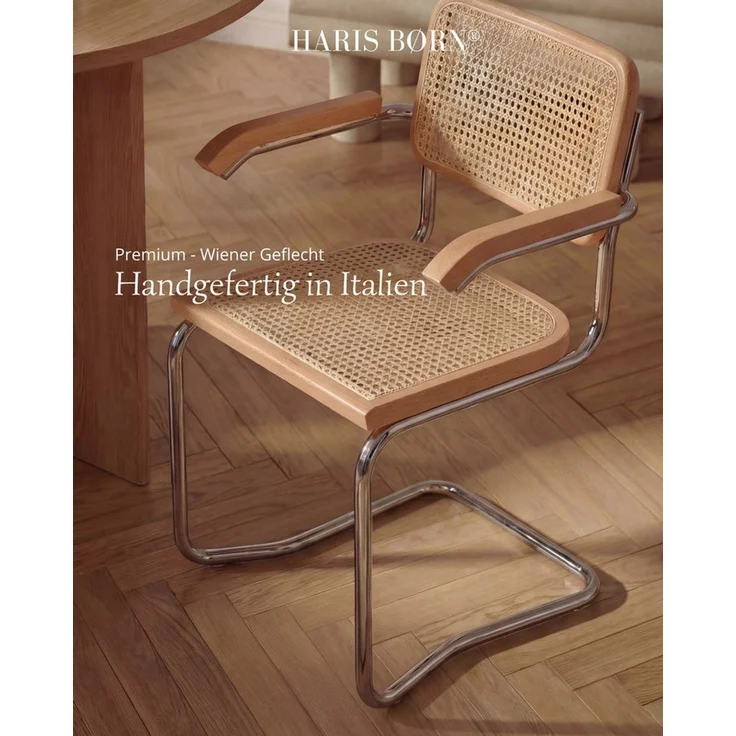 Haris Børn Freischwinger Wiener Geflecht SKØR - Handgefertigt in Italien - Premium Schwingstuhl (Set, 2 St), Hochwertige Freischwinger Stühle - Rattanstühle fürs Esszimmer – Bild 4