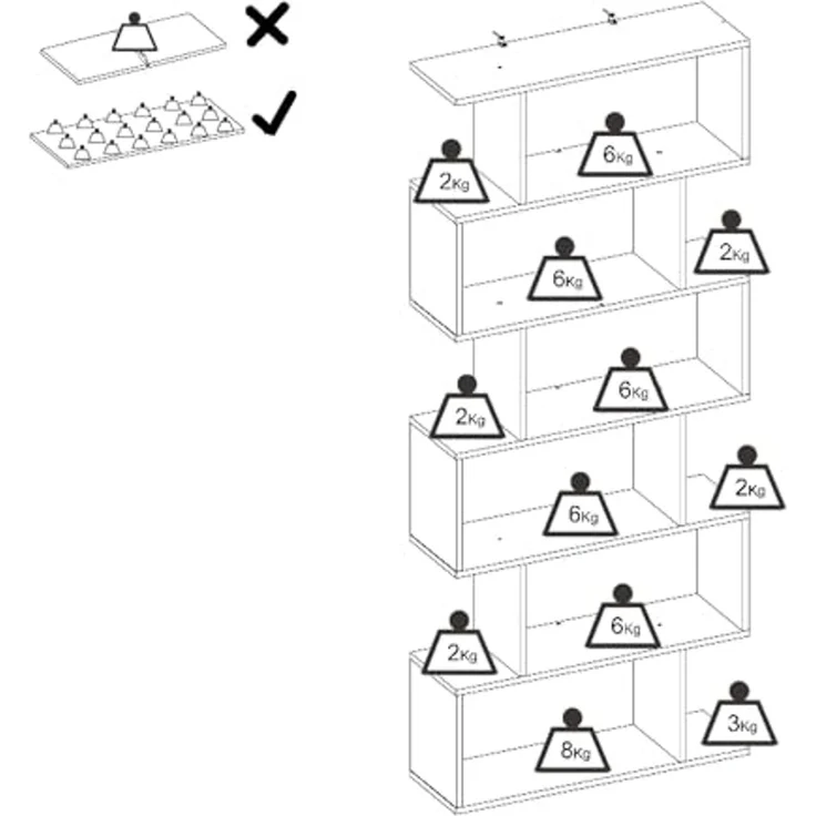 Dmora - Misma Bücherregal, Mehrzweck-Büroregal, Bücherregal mit 5 Regalen, 80x25h190 cm, Weiß – Bild 6