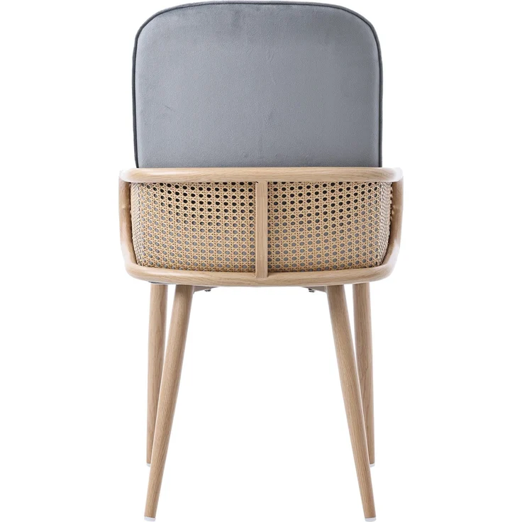 Esszimmerstuhl aus Samt, 4er-Set, Rattan-Design, Wohnzimmer, Schlafzimmer, Mit vier Metallbeinen (Holzmaserungseffekt), Grau – Bild 10