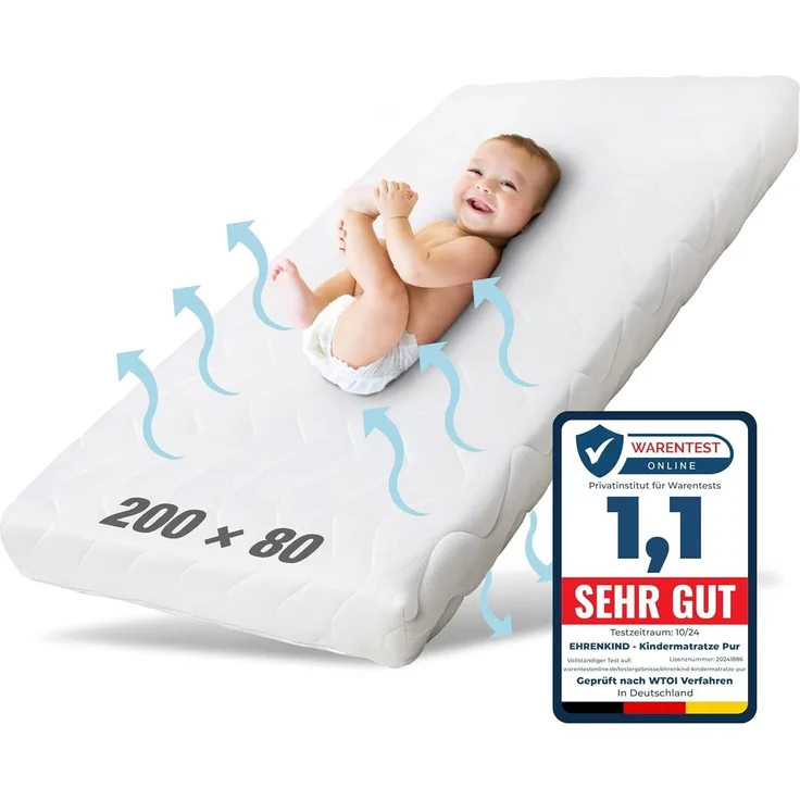 Ehrenkind® Kindermatratze Pur | Baby Matratze 80x200 | Babymatratze 80x200 aus hochwertigem Schaum und Hygienebezug