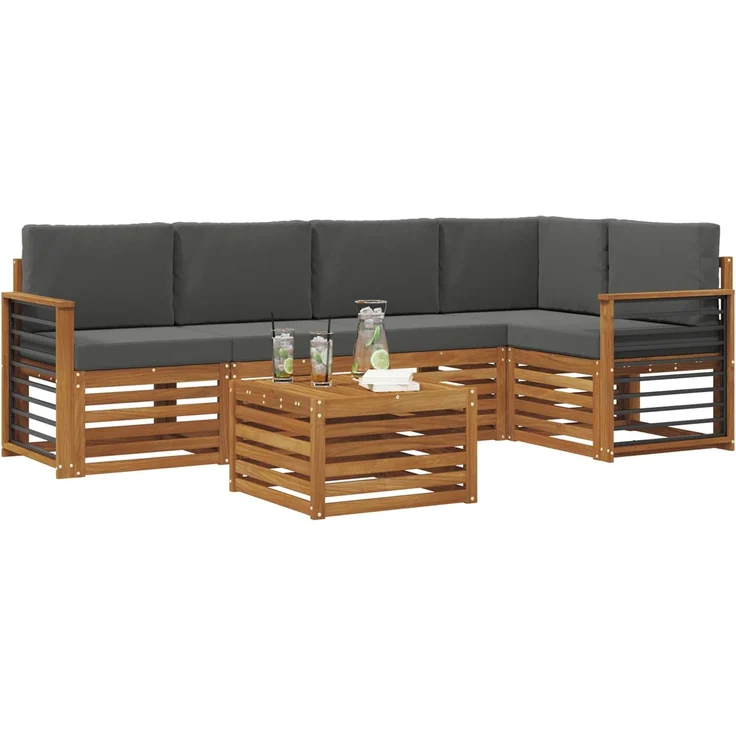 vidaXL Outdoor-Sofagarnitur 6 stk. 5-Sitzer Natur und Anthrazit 3374862 – Bild 3