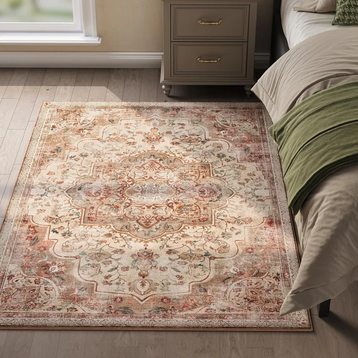 Songmics HOME Teppich, 120x170 cm, Wohnzimmerteppich, Rutschfester Teppich, traditioneller Vintage-Stil, maschinenwaschbar, Cappuccinobeige – Bild 1