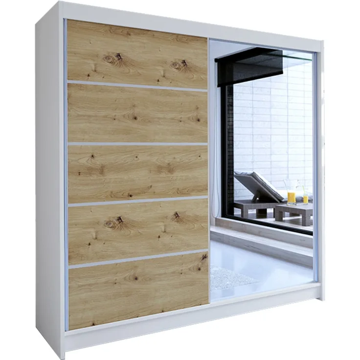 Schiebetürenschrank Talin III (Farbe: Weiß / Artisan Eiche + Spiegel)
