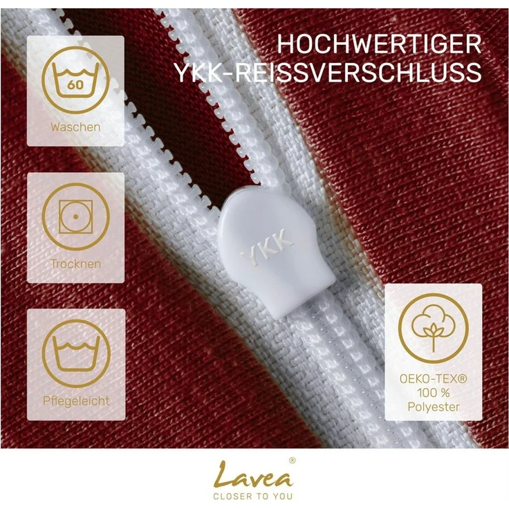 Lavea Kissenbezug 2er Set Kissenhülle Jersey, 100% Baumwolle, Kissenbezüge, (2 Stück), allergikerfreundlich - sicherer YKK-Reißverschluss - waschbar 60°C – Bild 3