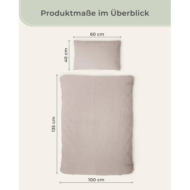 Laynenburg Kinderbettwäsche Musselin 2 teilig aus 100% Baumwolle in 100x135 cm + 40x60 cm, atmungsaktiv & bügelfrei – 3 lagig mit Reißverschluss & Haltebändern – Bild 2